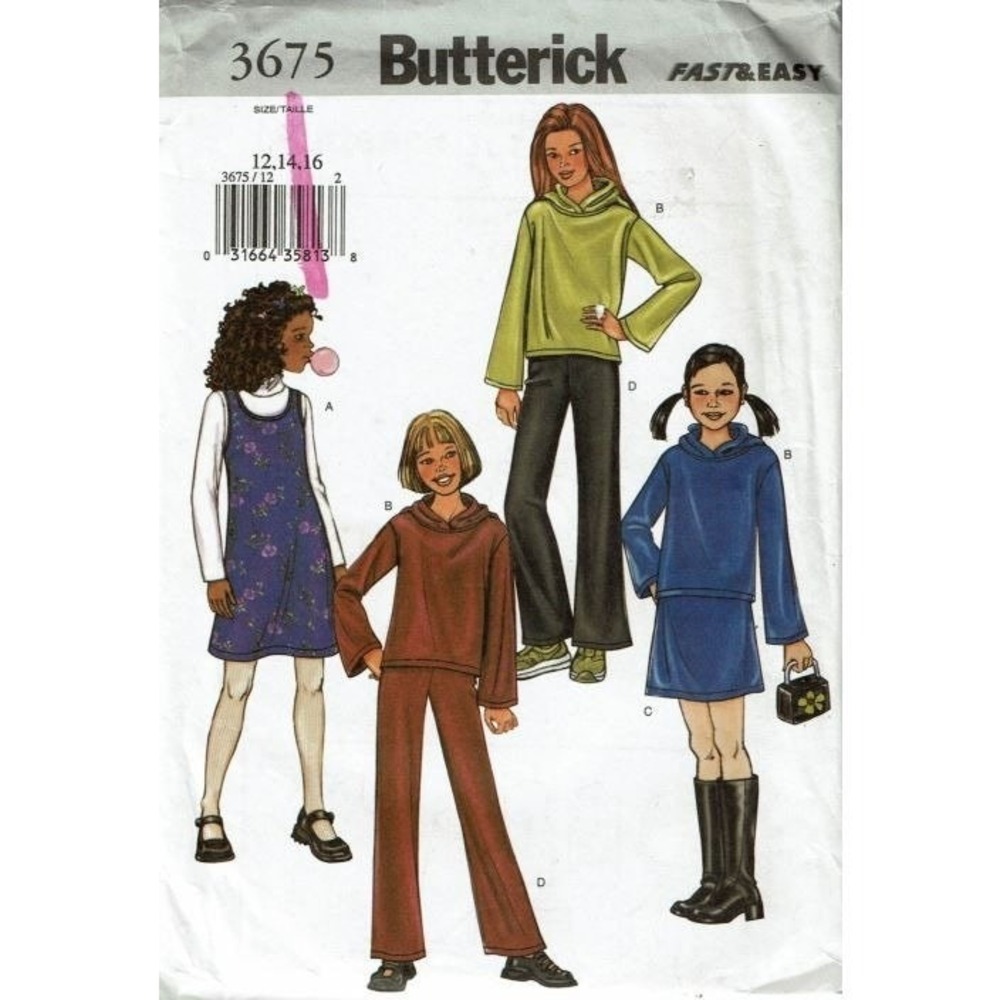 Butterick Sewing Pattern 3675 Jumper Top Skirt Pants‎ Girls Size 12-16